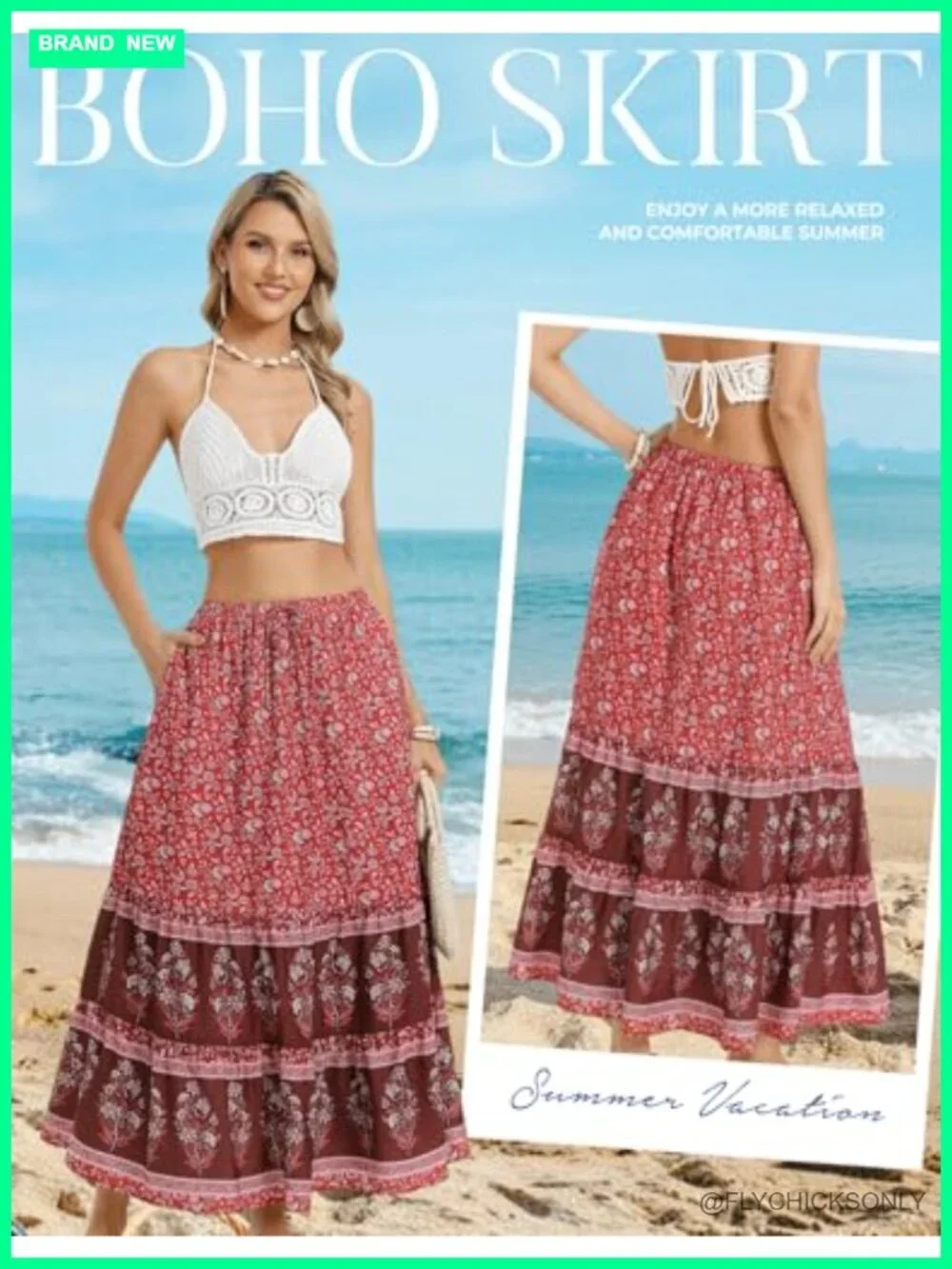 Floral A-Line Maxi Skirt with Pockets, Elastic Waist